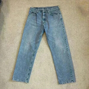 Wrangler Mens Straight Jeans Relaxed Fit Mid Rise Light Wash Blue Size 34x32